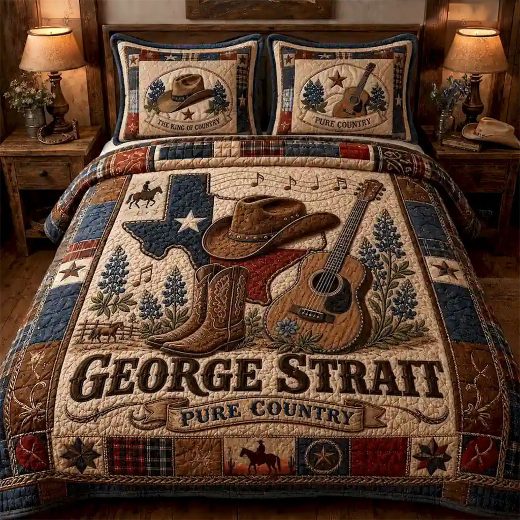 George Strait Pure Country Quilt Bedding Set George Strait Merch Gift For Music Lovers - Kdjoy George Strait Pure Country Quilt Bedding Set George Strait Merch Gift For Music Lovers - Kdjoy