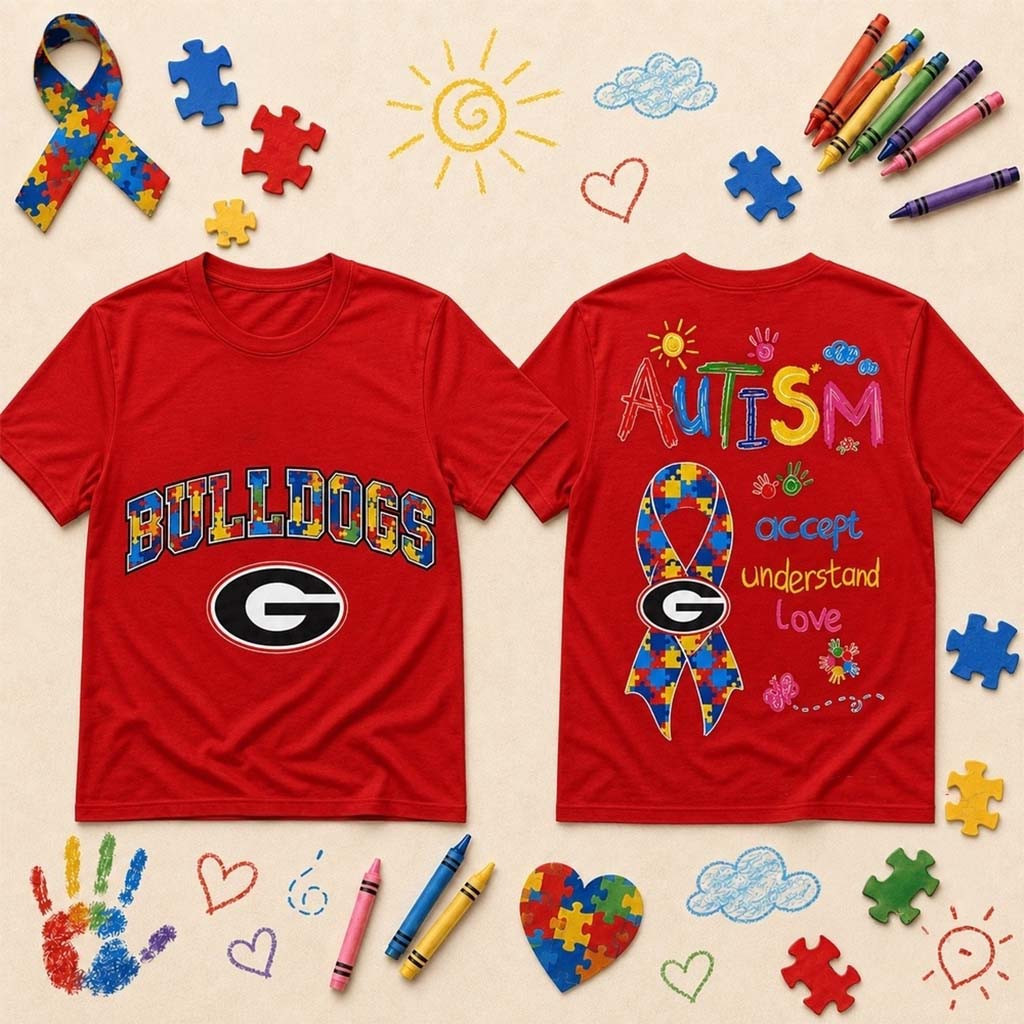 Georgia Bulldogs Autism Awareness Puzzle Ribbon T-Shirt Bulldogs Merch Autism Support Gift