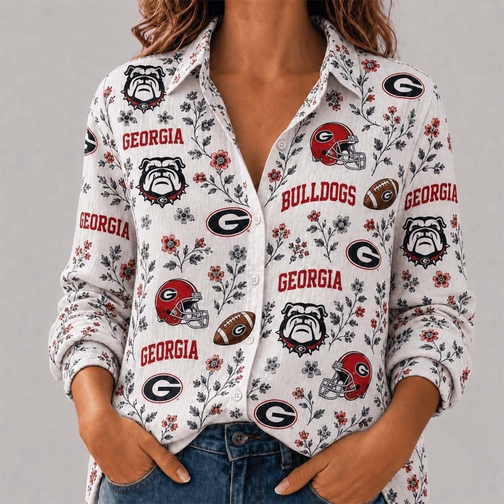 Georgia Bulldogs College Spirit Blossoms Long Sleeve Button Up Shirt Georgia Bulldogs Merch - Kdjoy Georgia Bulldogs College Spirit Blossoms Long Sleeve Button Up Shirt Georgia Bulldogs Merch - Kdjoy