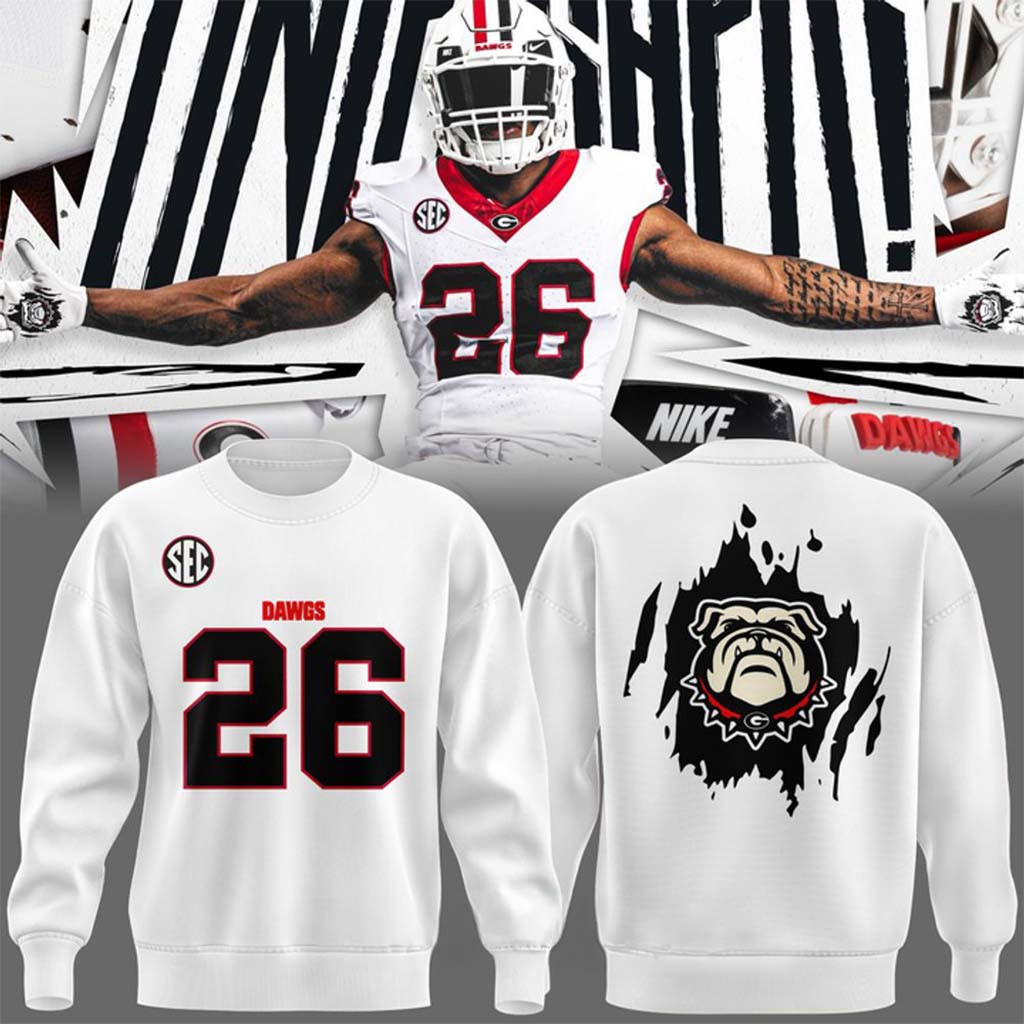 Georgia Bulldogs Football White Sweatshirt 2026 Dawgs Crewneck Georgia Bulldogs Merch Fan Gifts - Kdjoy Georgia Bulldogs Football White Sweatshirt 2026 Dawgs Crewneck Georgia Bulldogs Merch Fan Gifts - Kdjoy