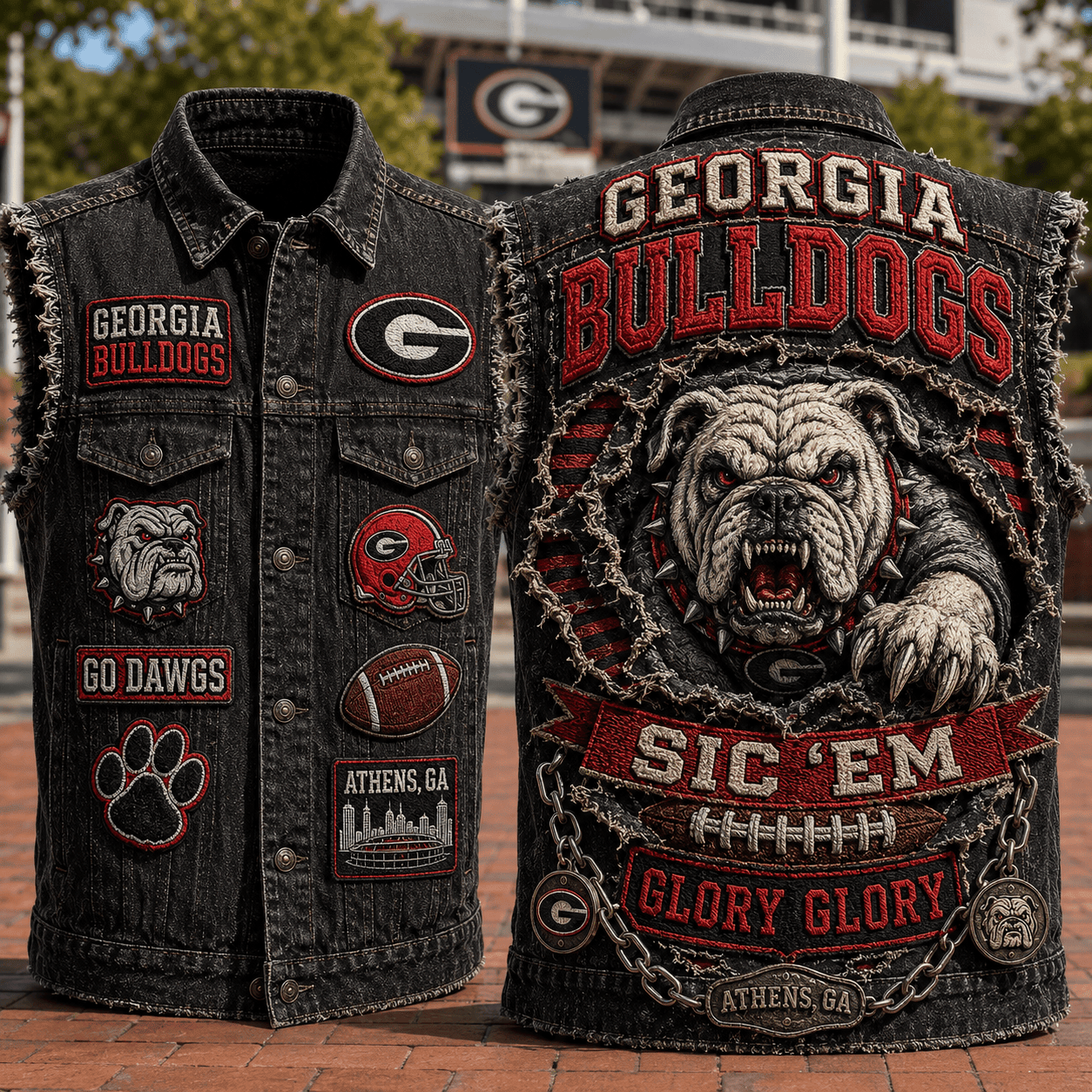 Georgia Bulldogs Sic Em Glory Glory Denim Vest Georgia Bulldogs Merch Gift For Football Lovers - Kdjoy
