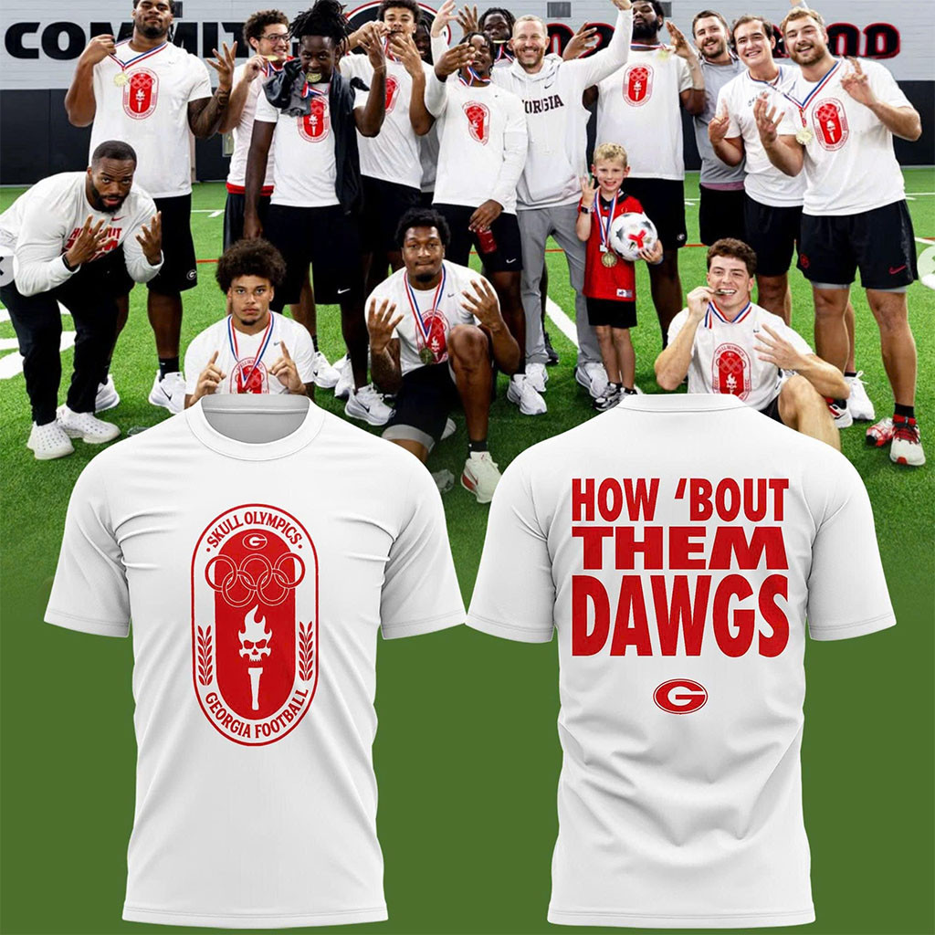 Georgia Bulldogs Skull Olympics White T-Shirt How Bout Them Dawgs Tee Georgia Football Merch - Kdjoy