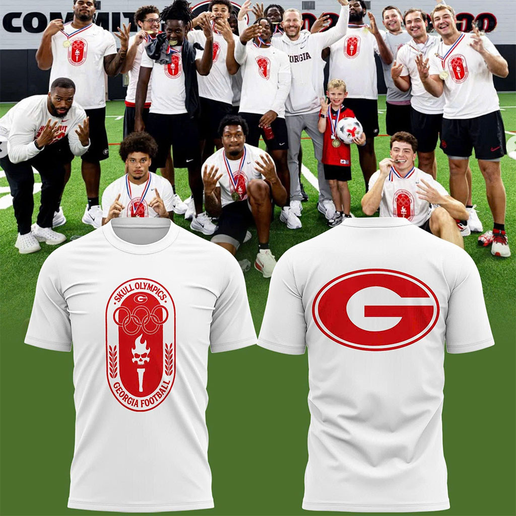Georgia Bulldogs Skull Olympics White T-Shirt Uga Big G Logo Tee Georgia Football Merch Gifts - Kdjoy