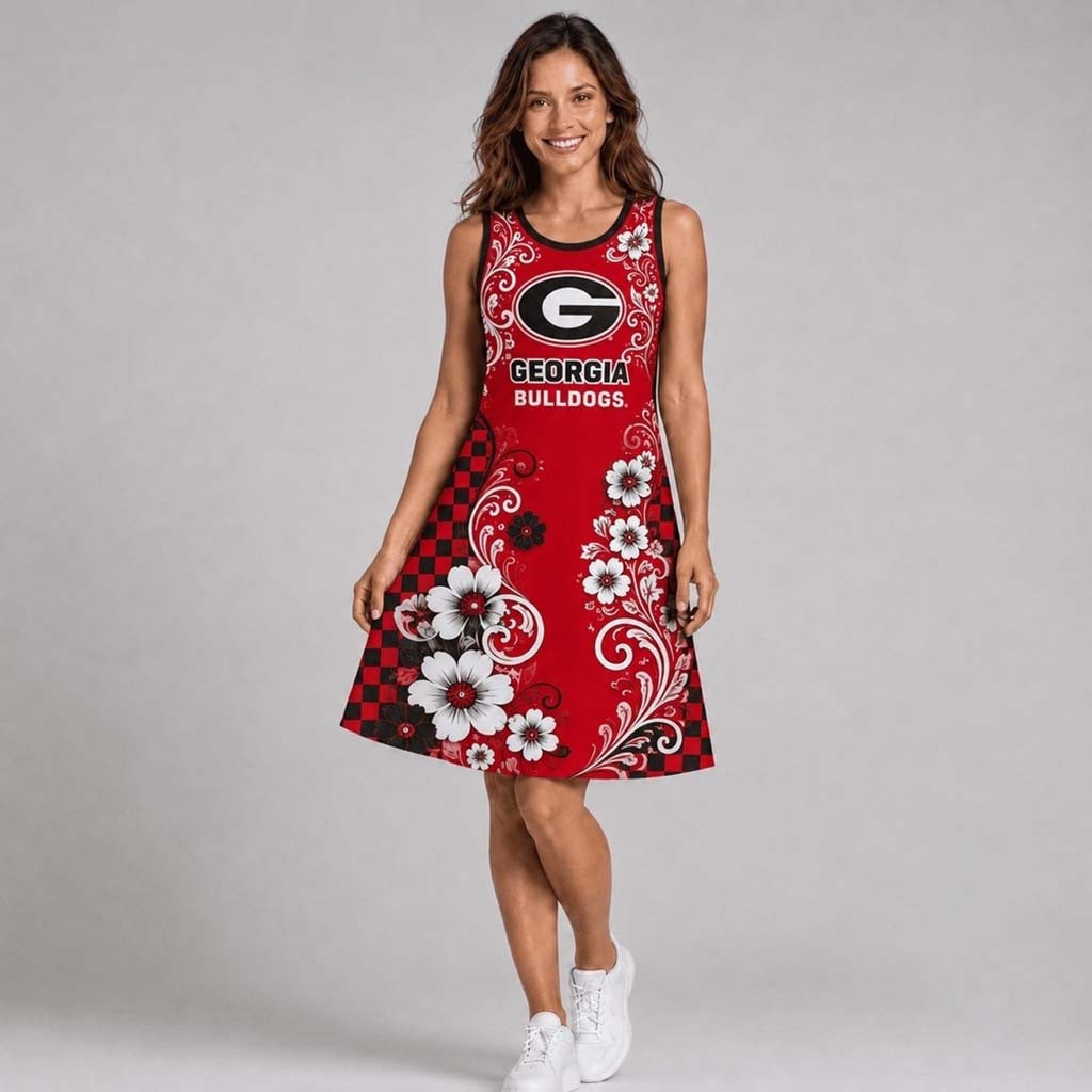 Georgia Bulldogs Sporty Floral Elegance Women's Sleeveless Dress Bulldogs Merch Fan Gear - Kdjoy