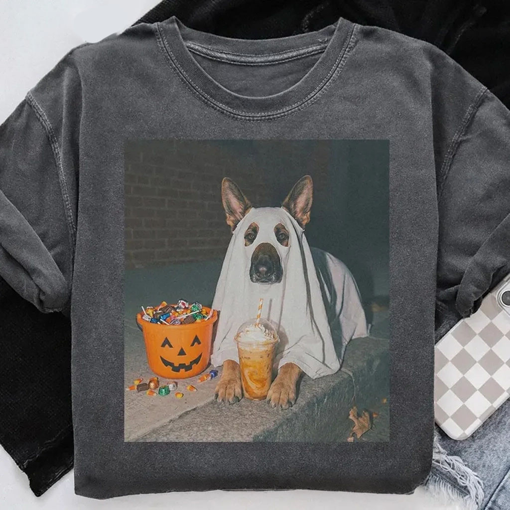 German Shepherd Dog Halloween Shirt Iced Coffee Dog Mom T-Shirt Funny Halloween Gifts - Kdjoy