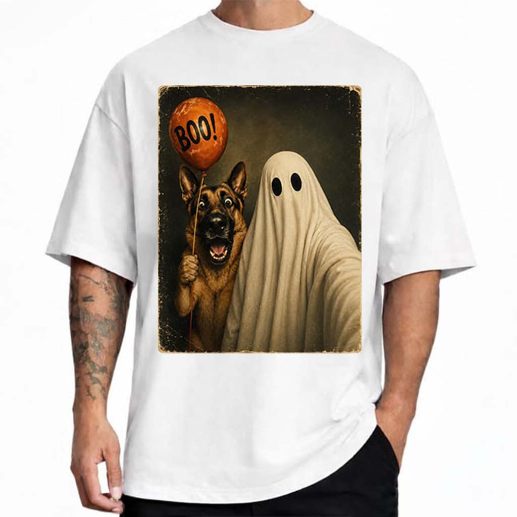 German Shepherd Ghost Selfie Boo Halloween Dog Meme T-Shirt Funny Gift For Dog Lovers - Kdjoy