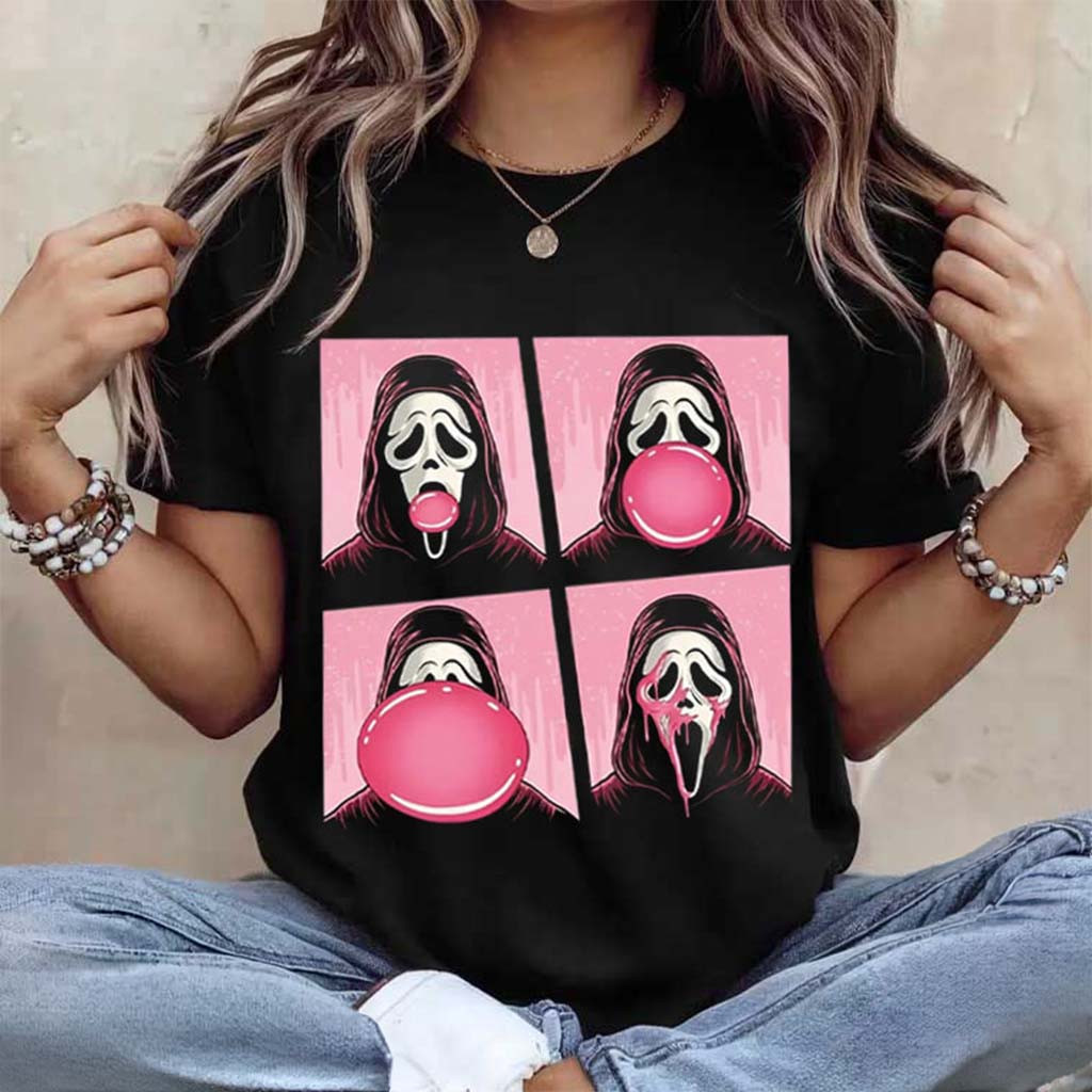 Ghost Face Scream Bubble Gum T-Shirt Scream Merch Funny Halloween Gifts Ideas - Kdjoy