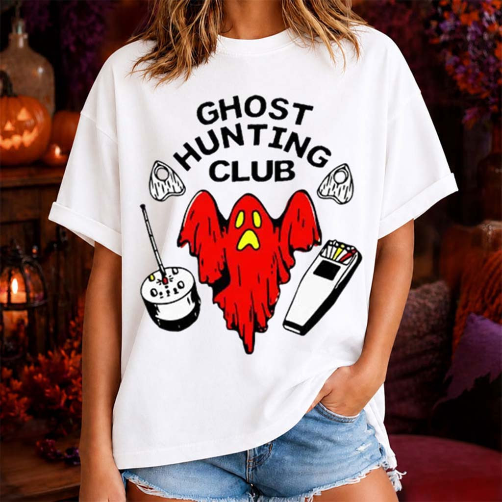 Ghost Hunting Club Graphic T-Shirt Funny Halloween Clothing Spooky Gifts - Kdjoy Ghost Hunting Club Graphic T-Shirt Funny Halloween Clothing Spooky Gifts - Kdjoy