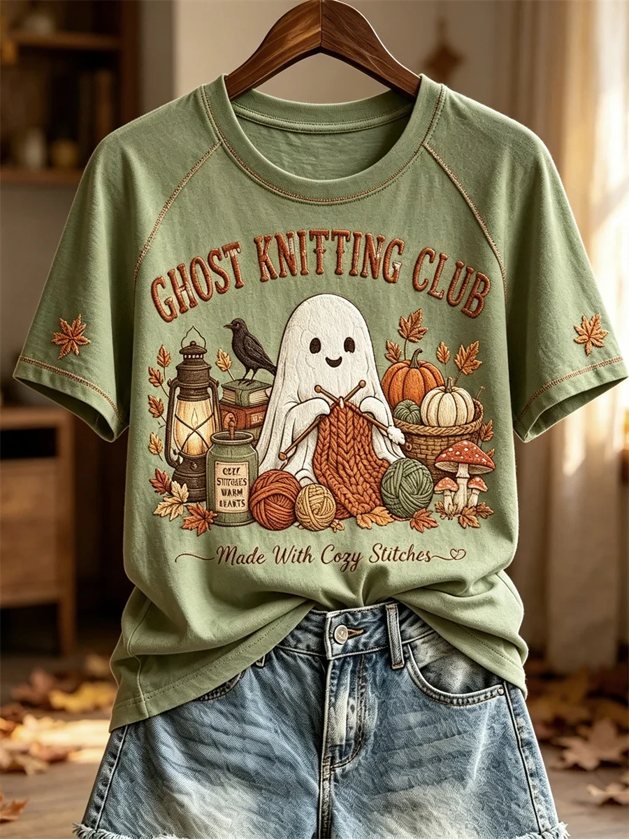 Ghost Kiniting Club T-Shirt Ladies Cute Halloween Apparel Gift For Friends - Kdjoy Ghost Kiniting Club T-Shirt Ladies Cute Halloween Apparel Gift For Friends - Kdjoy