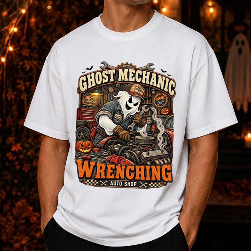 Ghost Mechanic Wrenching T-Shirt Halloween Apparel Present For Fathers - Kdjoy