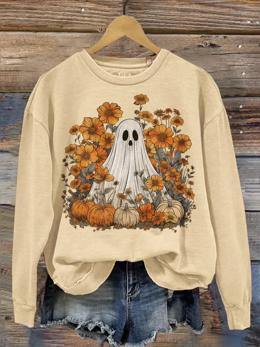 Ghost Pumpkin Sweatshirt Cute Ghost Pumpkin Patch Floral Clothes Birthday Ideas For Her - Kdjoy Ghost Pumpkin Sweatshirt Cute Ghost Pumpkin Patch Floral Clothes Birthday Ideas For Her - Kdjoy