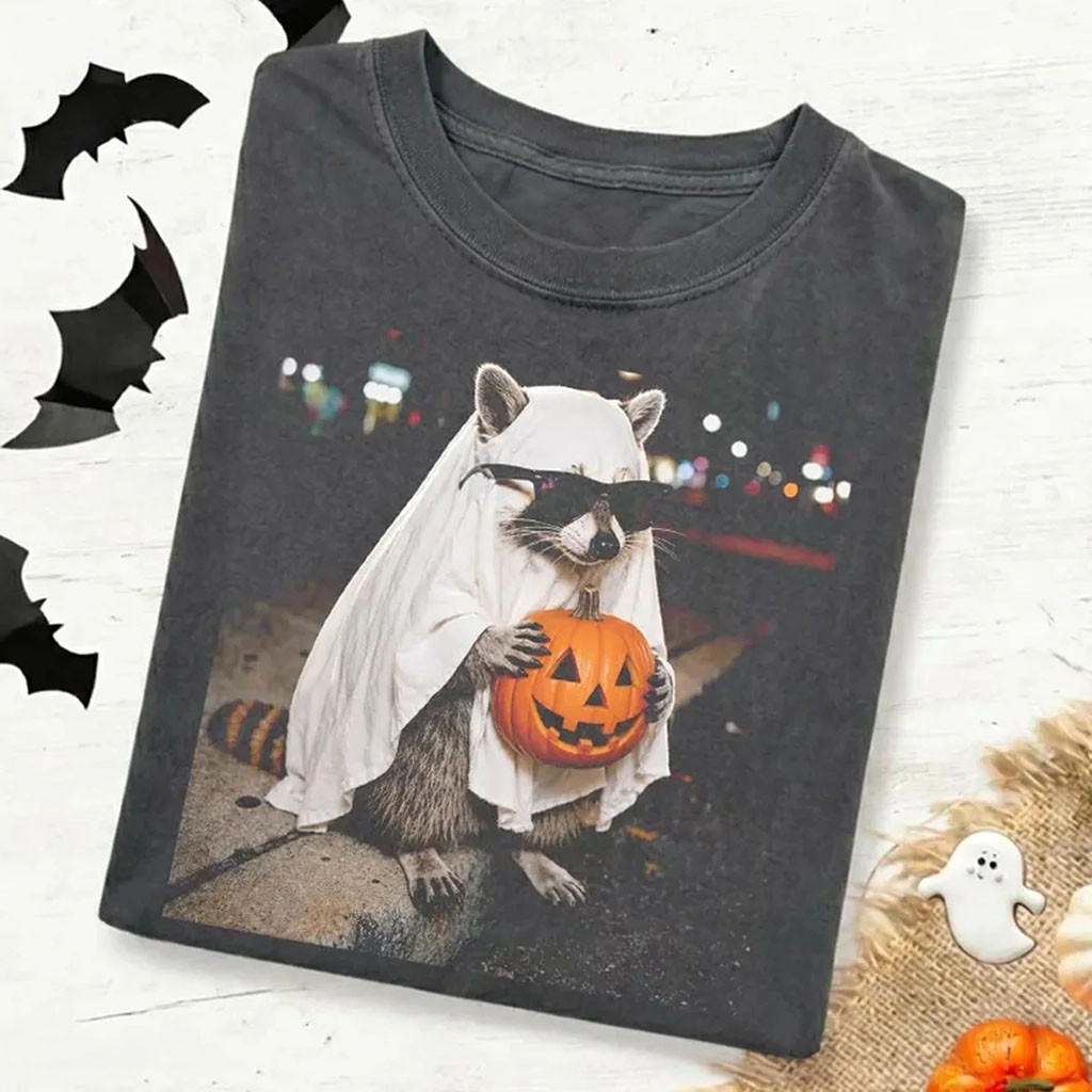 Ghost Raccoon Halloween T-Shirt Funny Raccoon Holding Pumpkin Shirt Spooky Fall Gifts - Kdjoy Ghost Raccoon Halloween T-Shirt Funny Raccoon Holding Pumpkin Shirt Spooky Fall Gifts - Kdjoy
