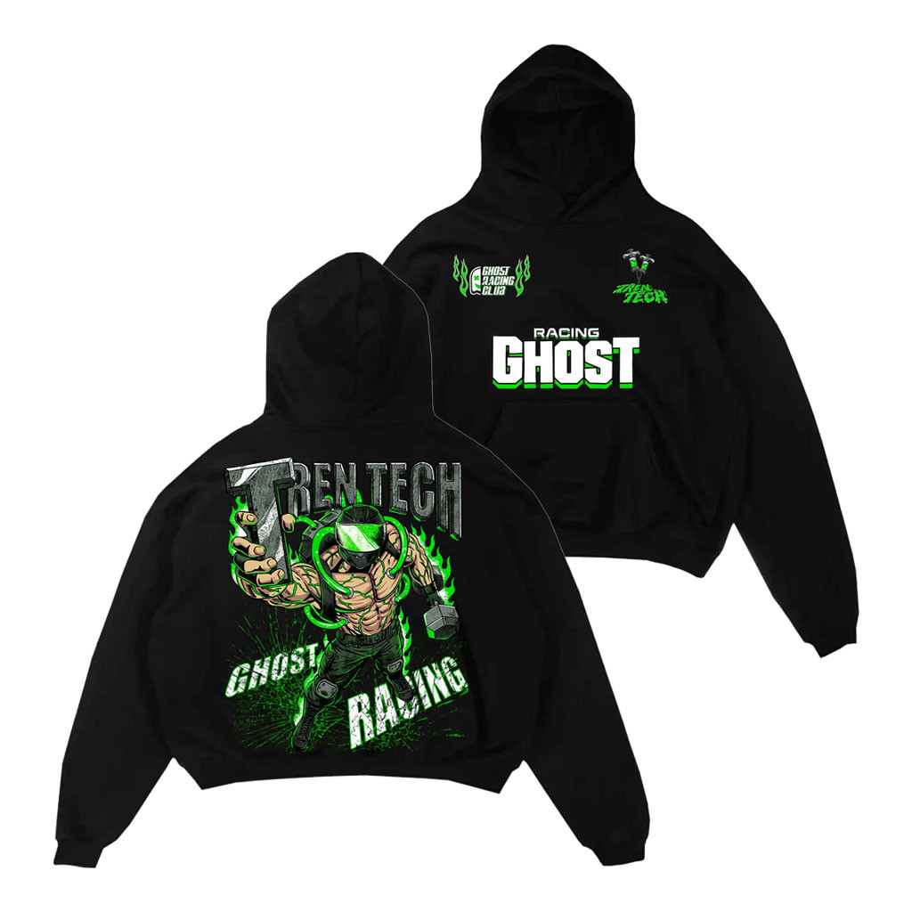 Ghost Racing Merch 2026 Roided Out Biker Hoodie Black Ghost X Tren Tech Hoodie Gift For Fans - Kdjoy