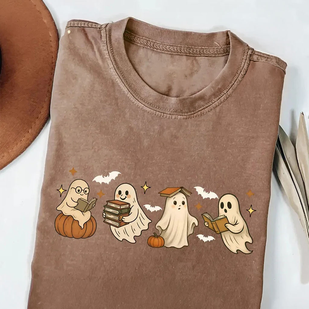 Ghost Reading Book Shirt Halloween Apparel Cute Gifts For Book Lover - Kdjoy