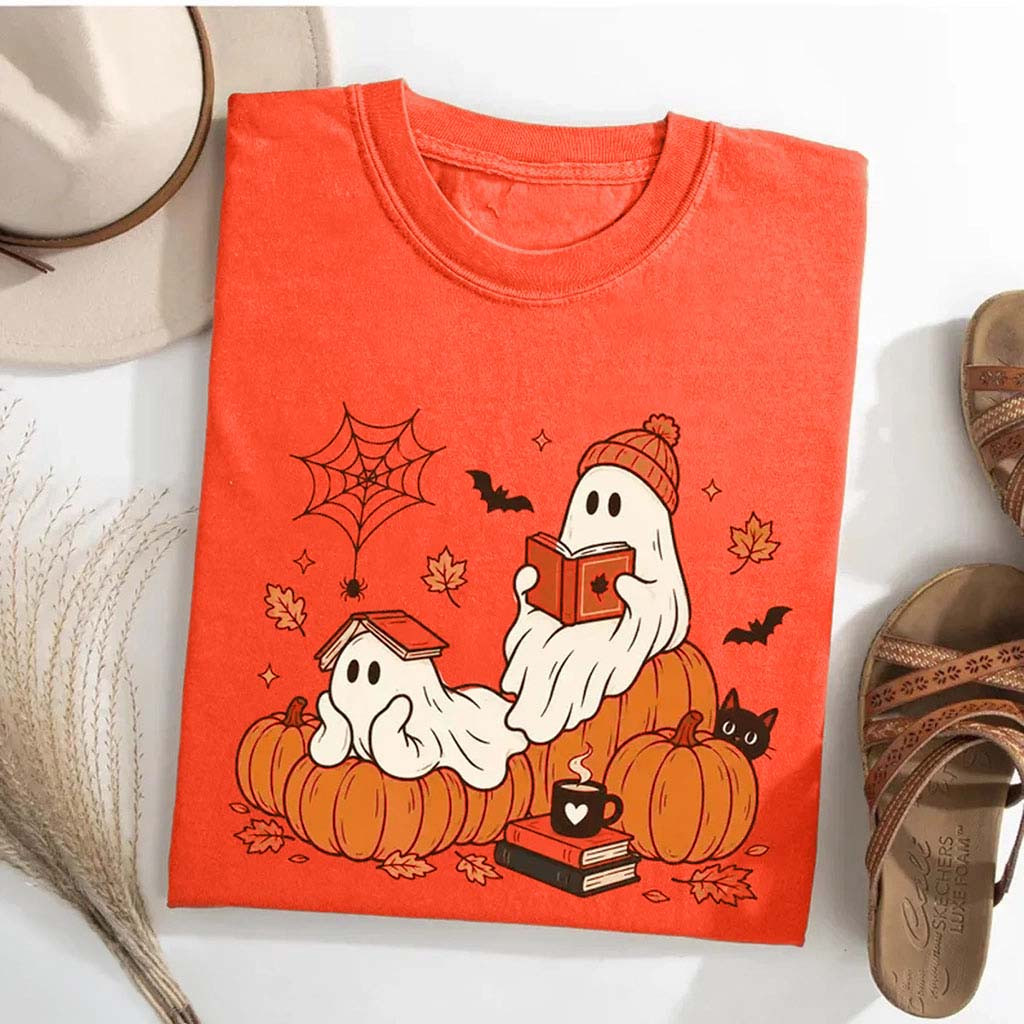 Ghost Reading Shirt Cute Halloween Apparel Trendy Spooky Season Gift For Book Lovers