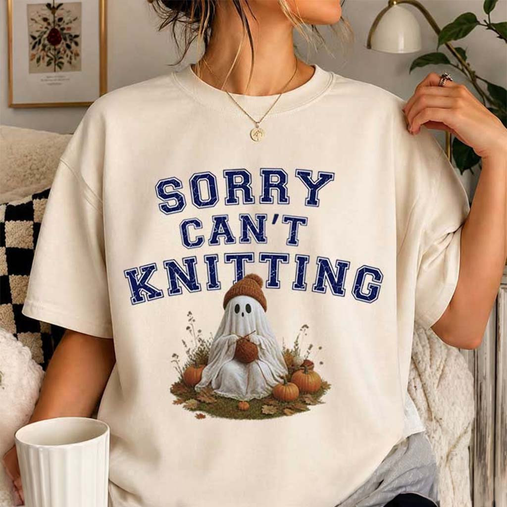 Ghost Sorry Can't Knitting T-Shirt Funny Knitter Shirt Halloween Gift For Her - Kdjoy