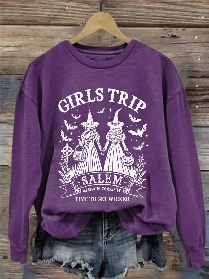 Girls Trip Witches Spooky Gathering Sweatshirt Halloween Clothing Gift For Best Friends - Kdjoy