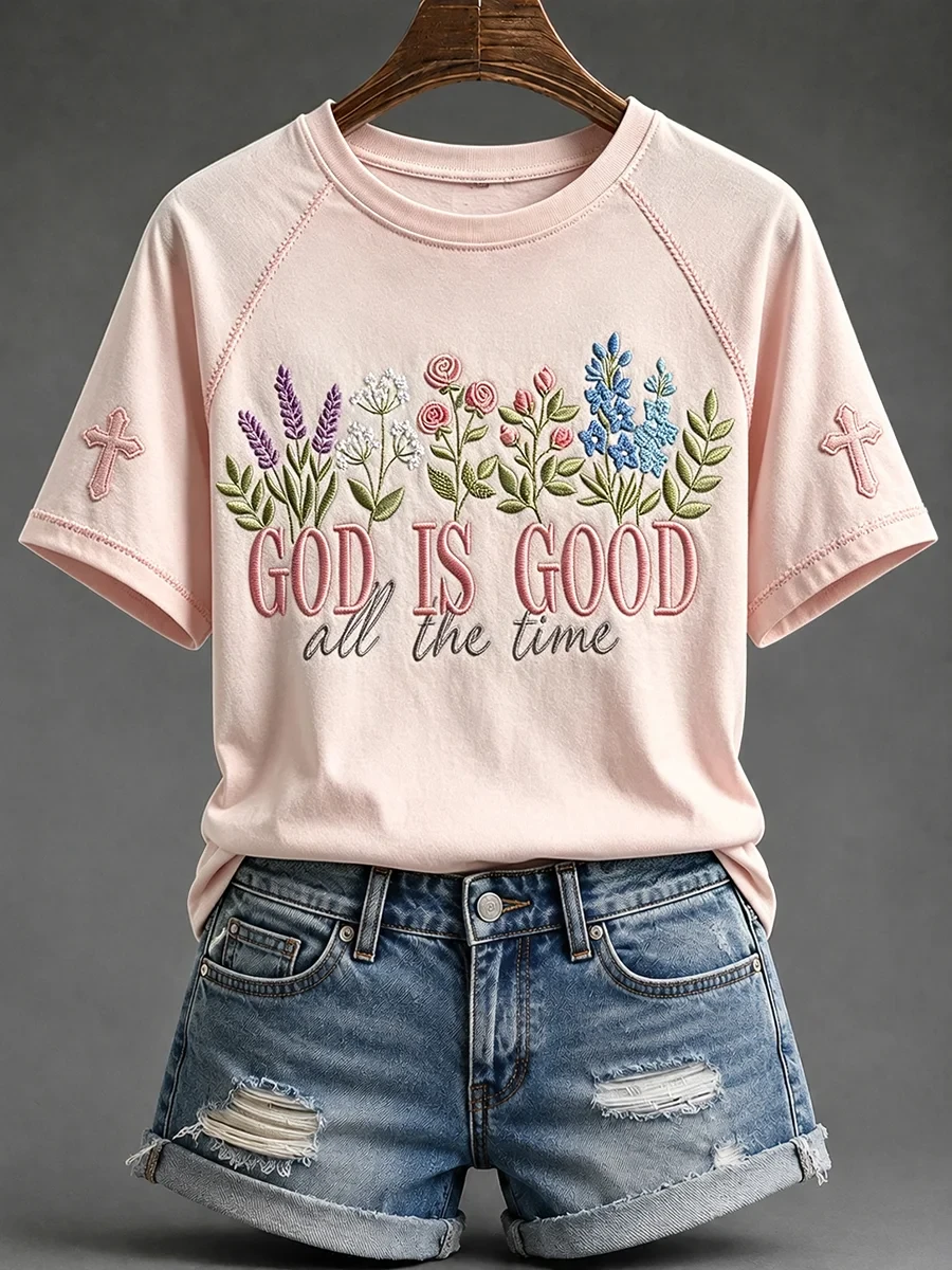 God Is Good All The Time T-Shirt Floral Faith Based Apparel Christian Gift For Her - Kdjoy