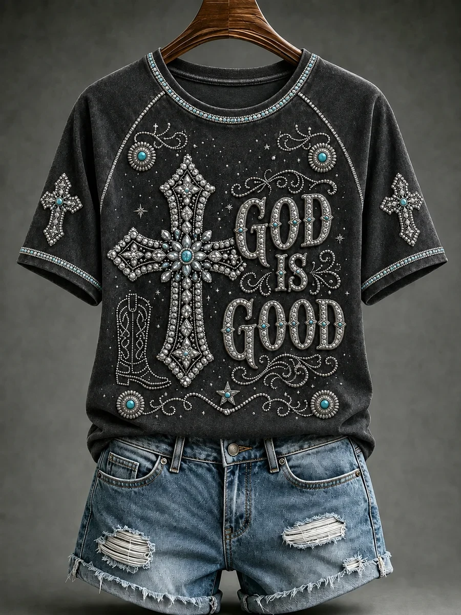 God Is Good Retro Western Cross T-Shirt Faith Based Clothing Lines Best Christian Gifts - Kdjoy
