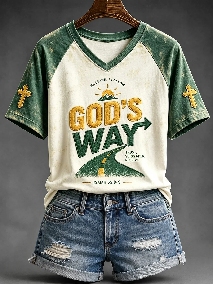 God's Way Faith V-Neck Shirt He Leads I Follow Bible Clothing Best Christian Gifts - Kdjoy God's Way Faith V-Neck Shirt He Leads I Follow Bible Clothing Best Christian Gifts - Kdjoy