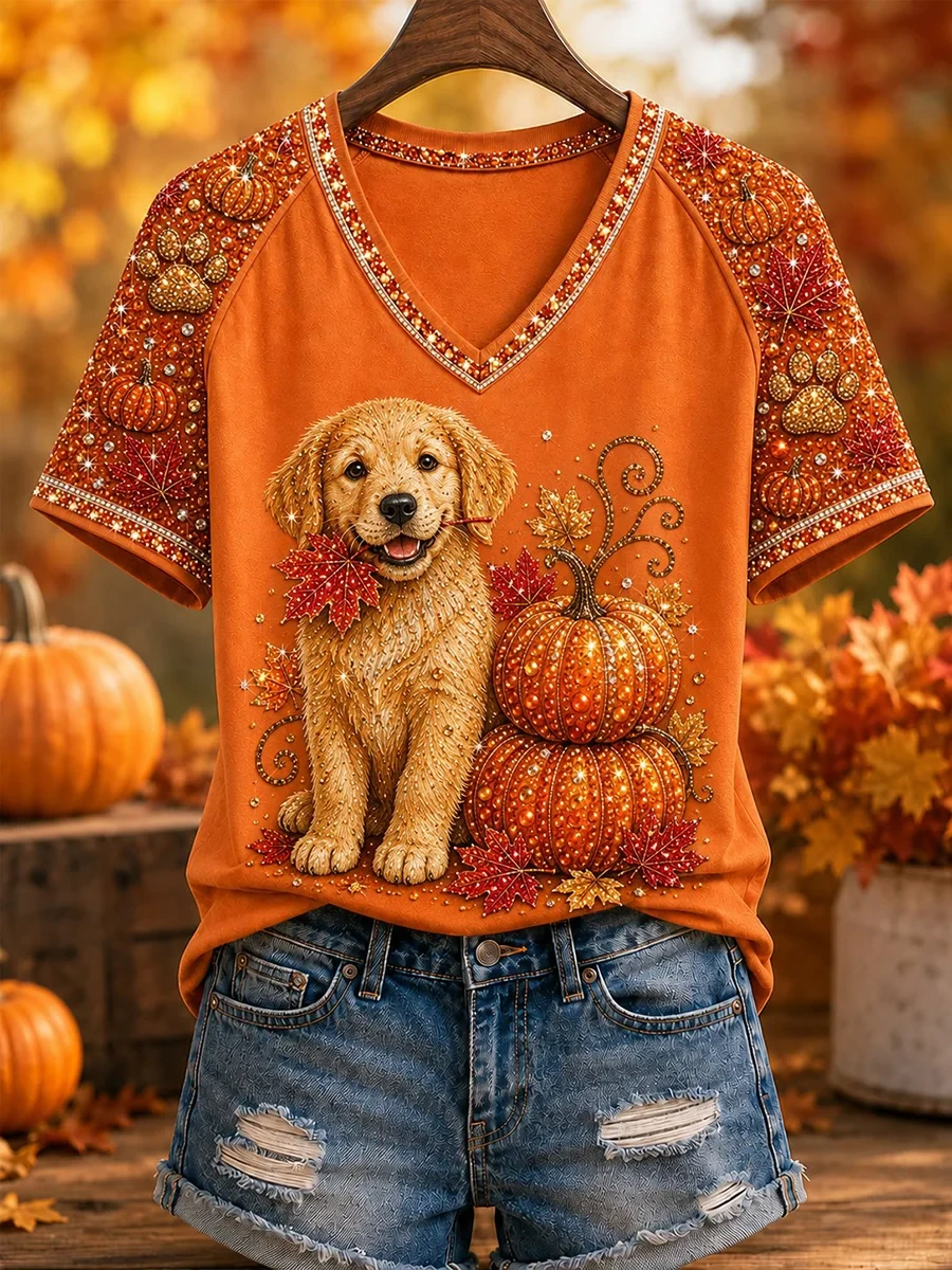 Golden Retriever Fall V-Neck Shirt Autumn Casual Clothes Present For Dog Lovers - Kdjoy