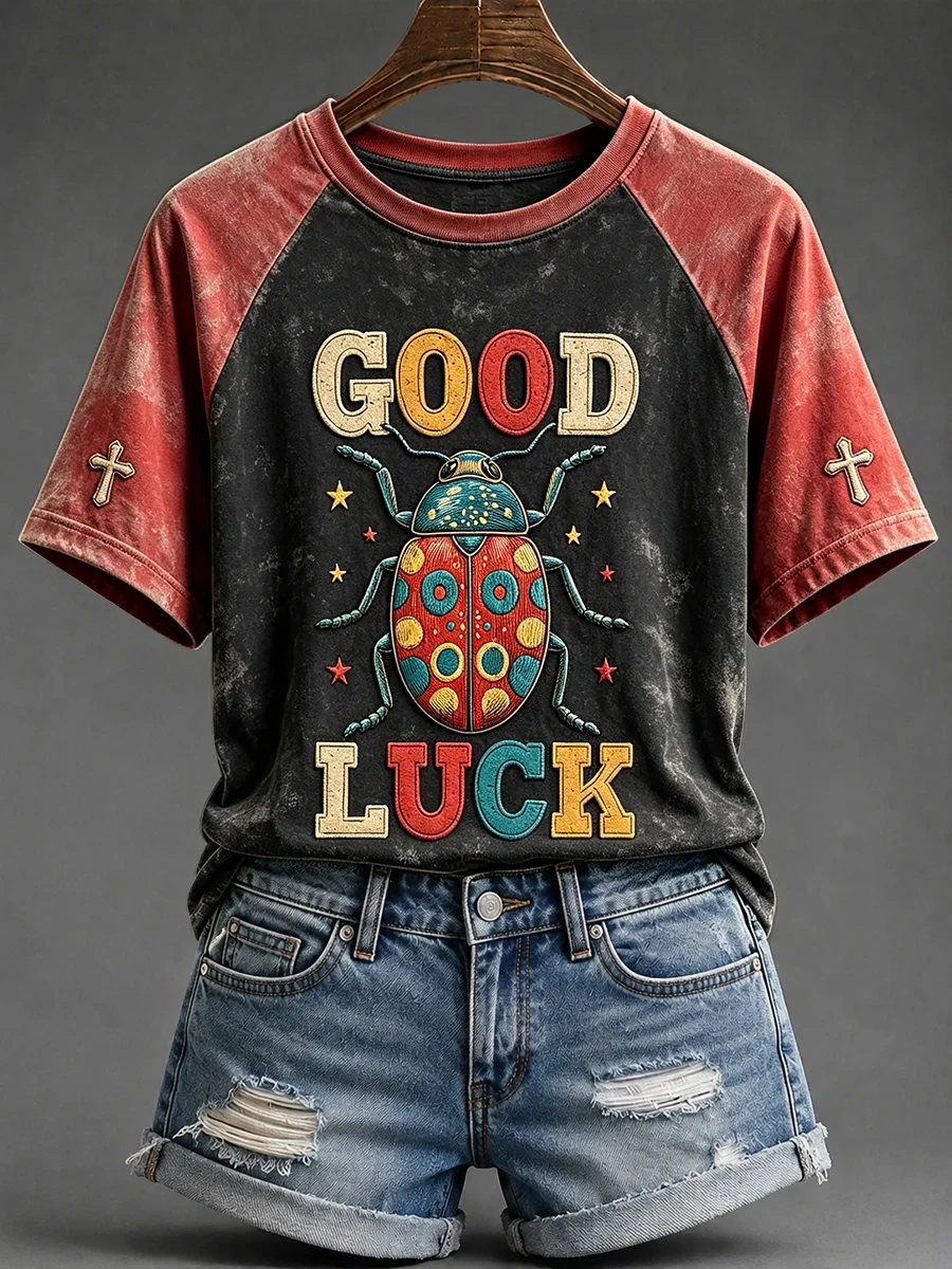 Good Luck Ladybug Cross T-Shirt Faith Based Apparel Christian Gifts For Friends - Kdjoy