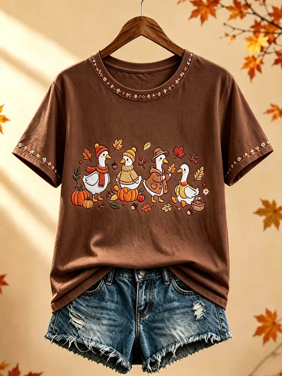 Goose Autumn Themed T-Shirt Cute Animal Shirt Best Fall Gifts For Her - Kdjoy