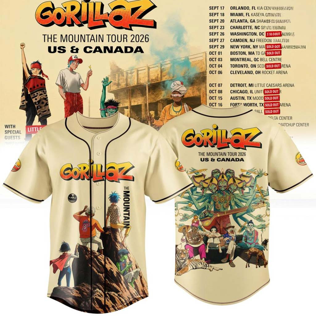 Gorillaz The Mountain Tour 2026 Baseball Jersey Gorillaz Band Merch Present For Music Lover