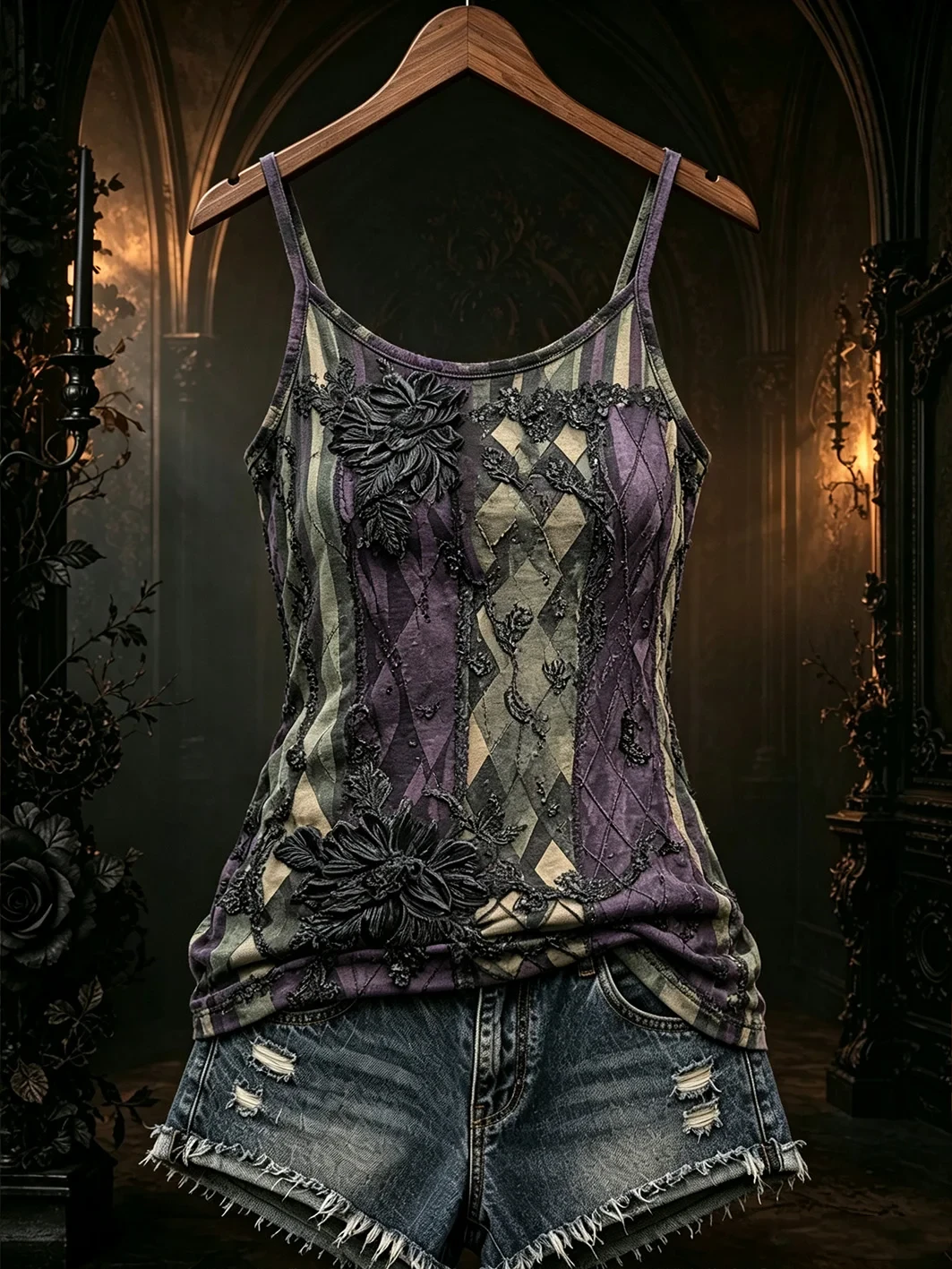 Gothic Floral Lace Tank Top Gothic Floral Clothes Best Halloween Gifts - Kdjoy