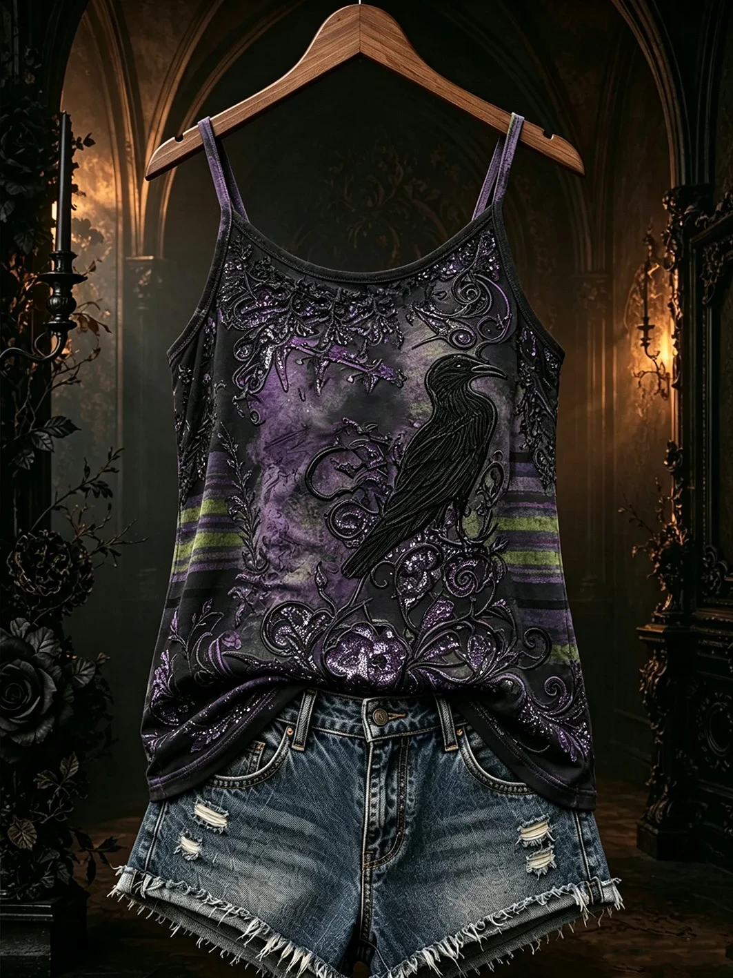 Gothic Grim Reaper Raven Crow Tank Top Halloween Spooky Skull Dark Clothes Gift For Her - Kdjoy