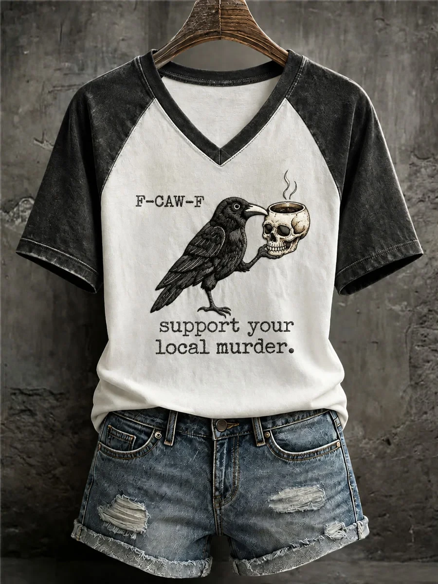 Gothic Raven F-Caw-F V-Neck Shirt Support Your Local Murder Shirts Gift For Halloween - Kdjoy Gothic Raven F-Caw-F V-Neck Shirt Support Your Local Murder Shirts Gift For Halloween - Kdjoy