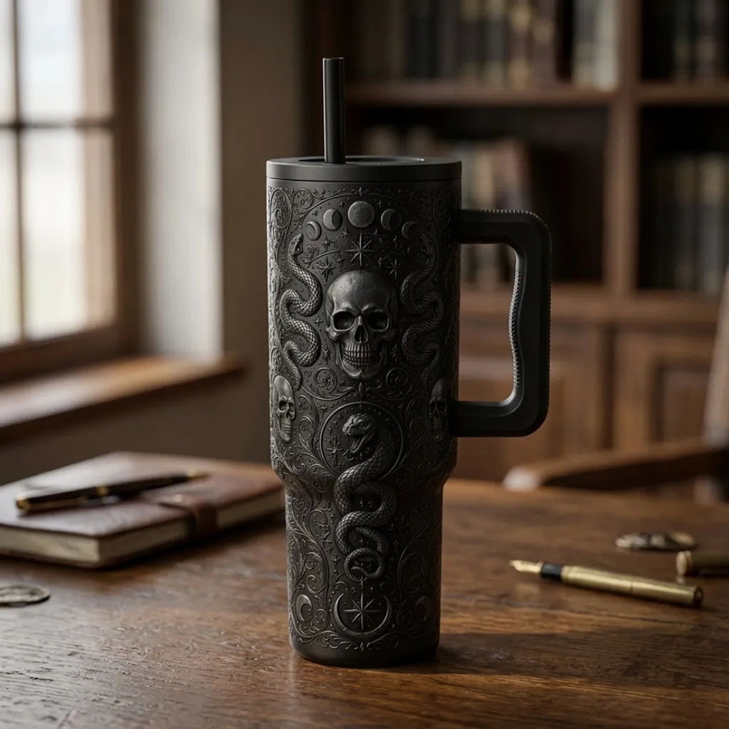 Gothic Skull Snake Black Tumbler Birthday Gift For Husband - Kdjoy