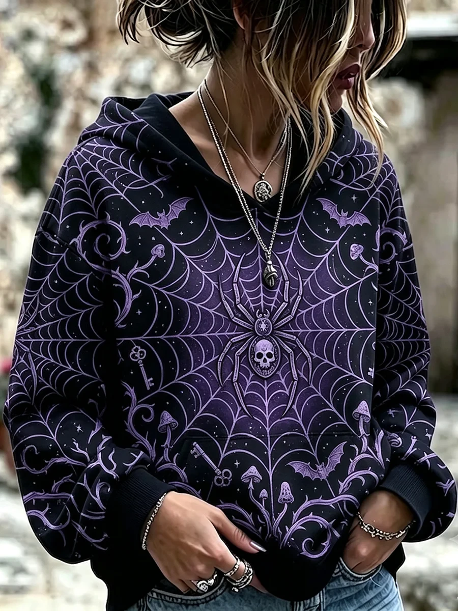 Gothic Skull Spider Hoodie Halloween Spooky Witchy Clothing Unique Gifts For Her - Kdjoy Gothic Skull Spider Hoodie Halloween Spooky Witchy Clothing Unique Gifts For Her - Kdjoy