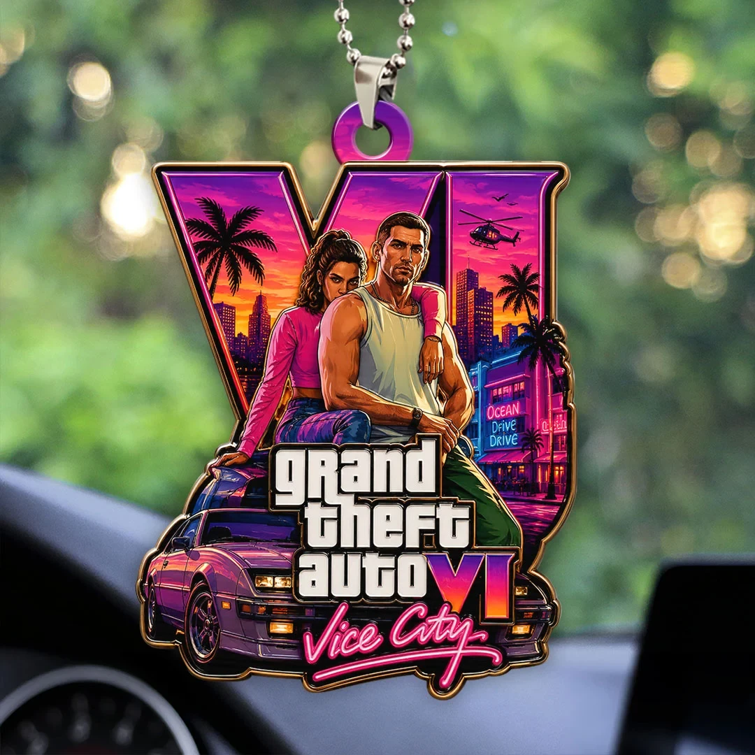 Grand Theft Auto VI Acrylic Car Ornament Car Hanging Decor GTA 6 Merch Gift For Husband - Kdjoy