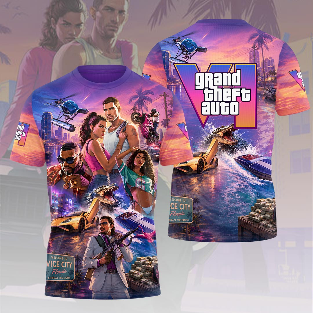 Grand Theft Auto VI T-Shirt Welcome To Vice City Shirt GTA 6 Merch Present For Gamers - Kdjoy