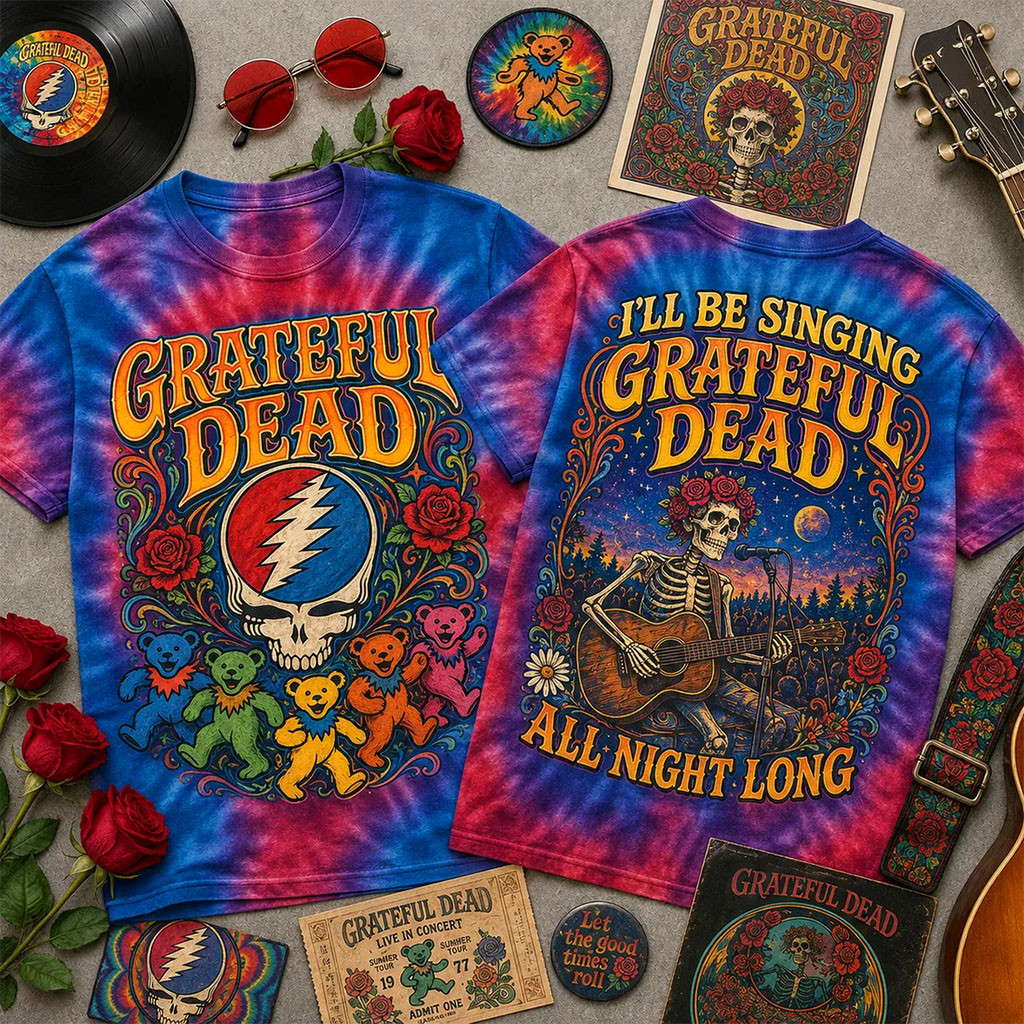 Grateful Dead All Night Long Tie Dye T-Shirt Grateful Dead Merch Best Gifts For Boyfriend - Kdjoy Grateful Dead All Night Long Tie Dye T-Shirt Grateful Dead Merch Best Gifts For Boyfriend - Kdjoy