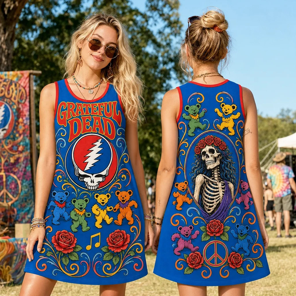 Grateful Dead Dancing Bears Blue Grad Dress Grateful Dead Merch Best Gift For Her - Kdjoy