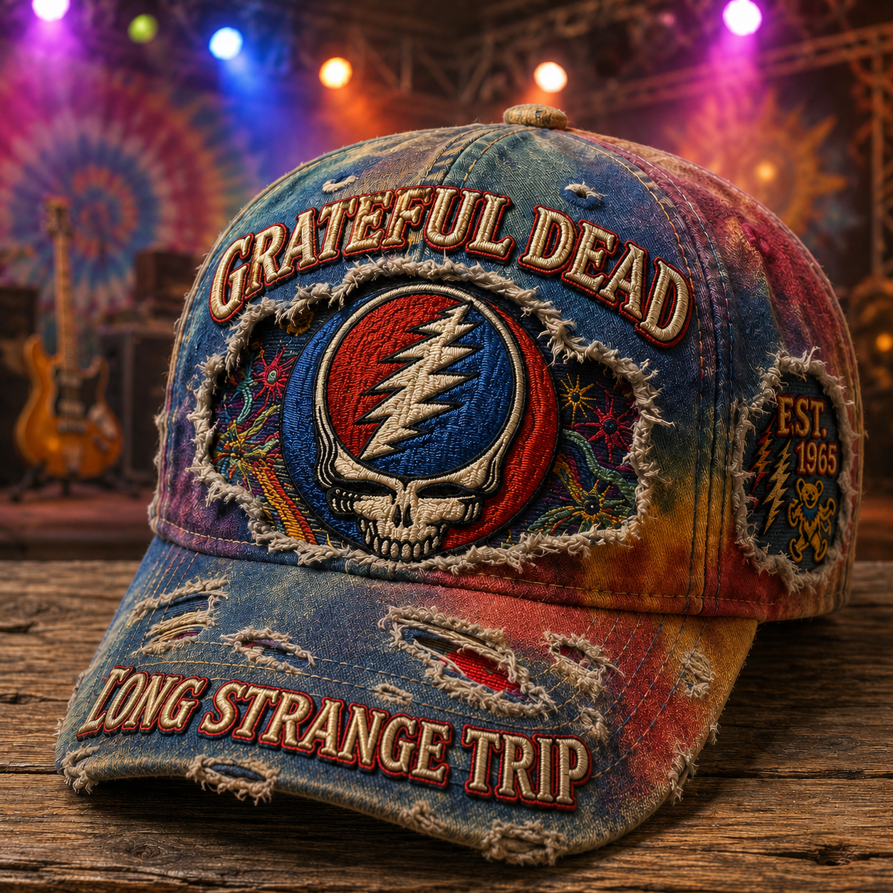 Grateful Dead Long Strange Trip Distressed Hat Steal Your Face Cap Grateful Dead Merch Fan Gift - Kdjoy