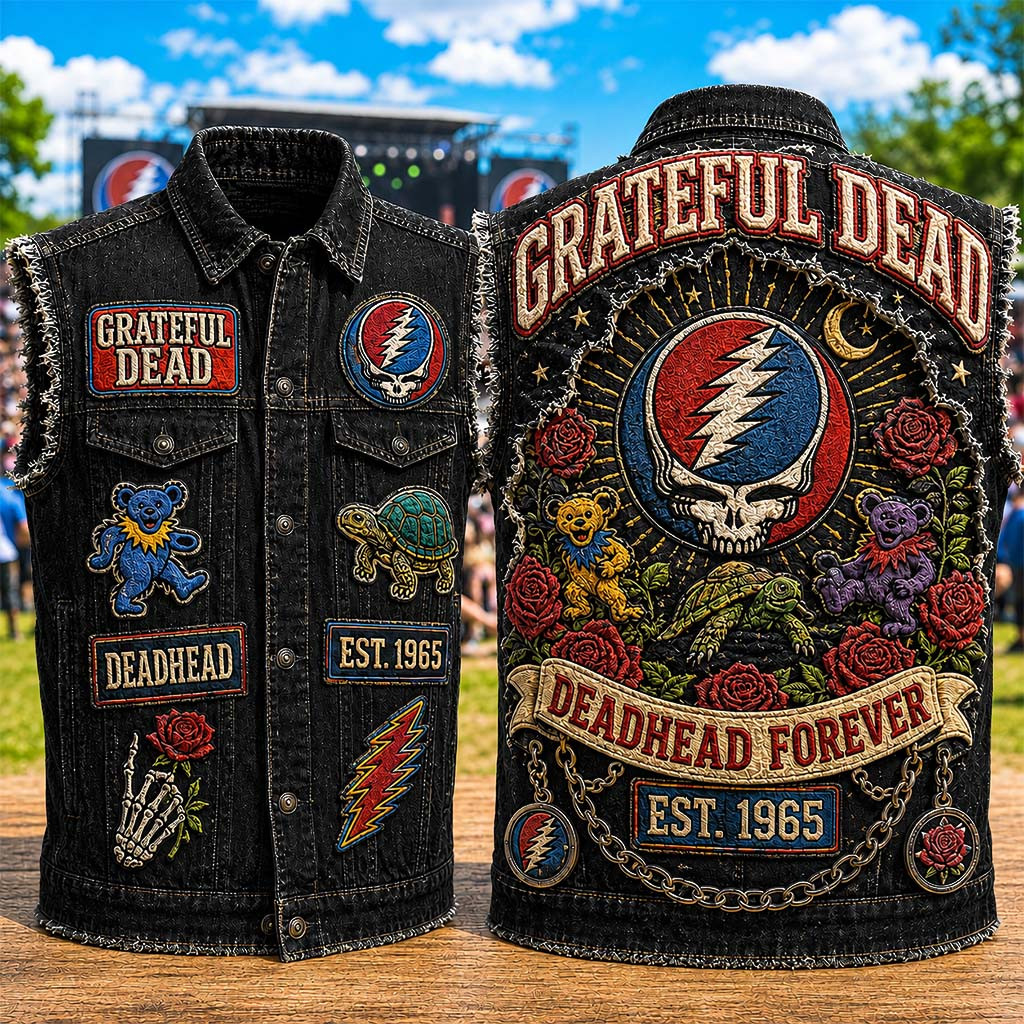 Grateful Dead Merch 2026 Deadhead Forever Est 1965 Denim Vest Gift Ideas For Band Fans - Kdjoy