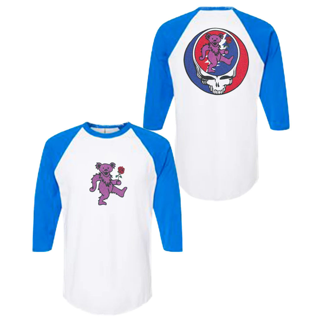 Grateful Dead Merch 2026 Purple Bear With Rose Raglan Shirt Present For Rock Band Fans - Kdjoy