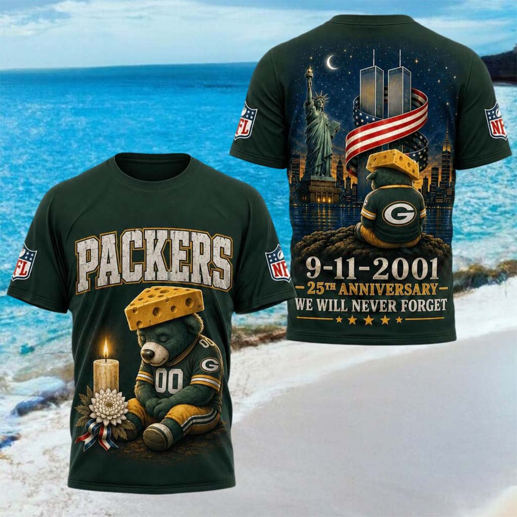 Green Bay Packers 25th Anniversary 9 11 2001 We Will Never Forget Shirt Packers Merch Fans Gifts - Kdjoy