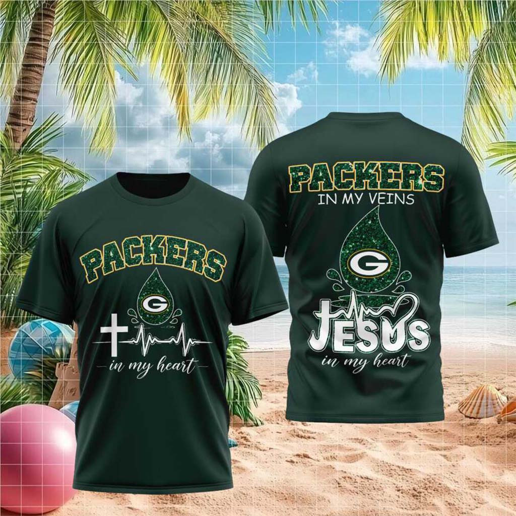 Green Bay Packers Jesus In My Heart Faith Shirt Packers Merch Present For Game Day - Kdjoy Green Bay Packers Jesus In My Heart Faith Shirt Packers Merch Present For Game Day - Kdjoy