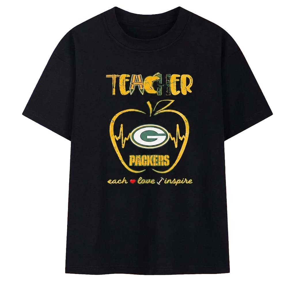 Green Bay Packers Teach Love Inspire T-Shirt Packers Merch Best Gifts For Teacher - Kdjoy