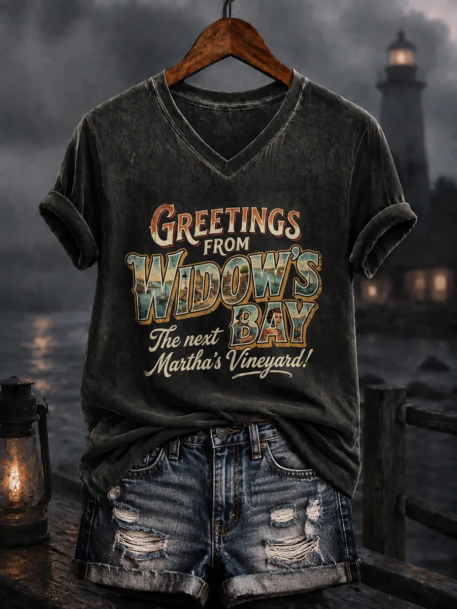 Greetings From Widow's Bay Halloween V-Neck Shirt Gifts Ideas For Horror Lovers - Kdjoy
