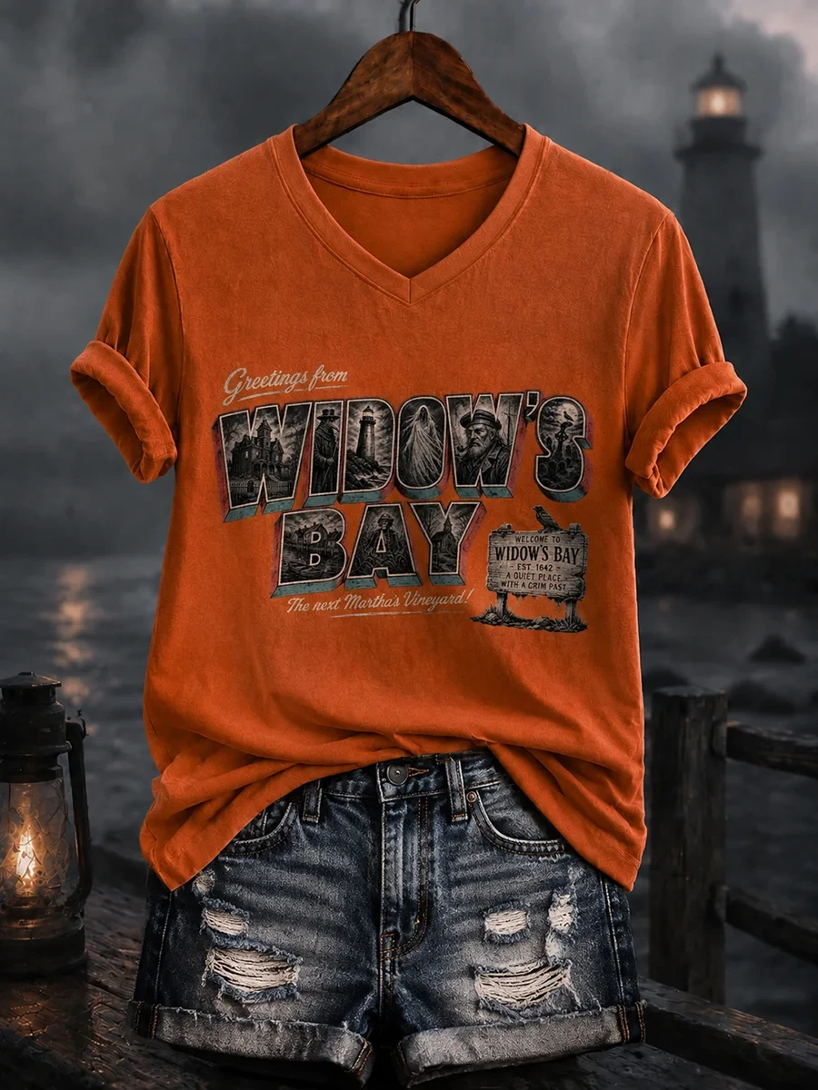 Greetings From Widow's Bay Horror V-Neck Shirt Spooky Halloween Merch Useful Gift For Brother - Kdjoy Greetings From Widow's Bay Horror V-Neck Shirt Spooky Halloween Merch Useful Gift For Brother - Kdjoy