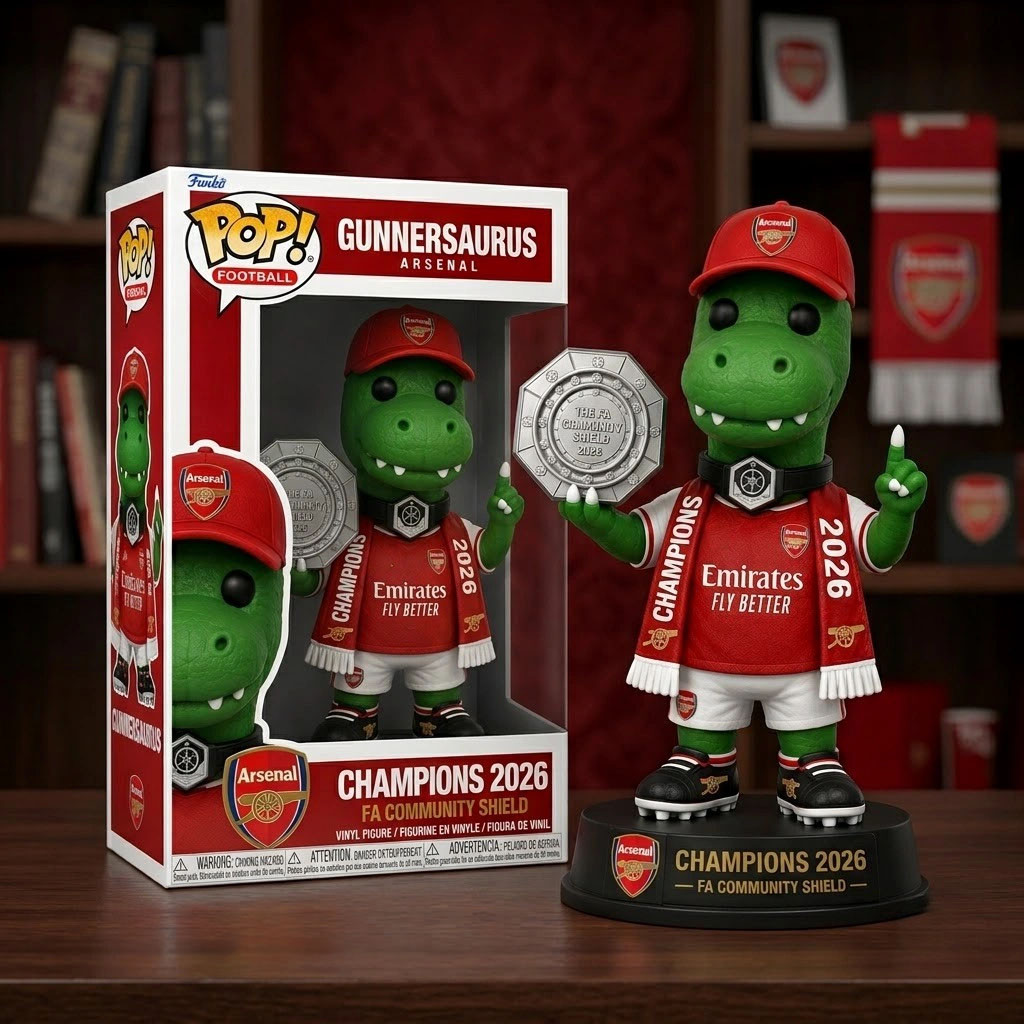 Gunnersaurus Arsenal FC 2026 Community Shield Champions Mascot Funko Pop Arsenal FC Merch - Kdjoy Gunnersaurus Arsenal FC 2026 Community Shield Champions Mascot Funko Pop Arsenal FC Merch - Kdjoy