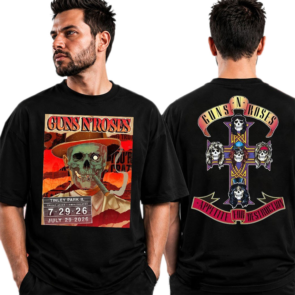 Guns N Roses July 29 2026 Tinley Park IL Concert Event Poster T-Shirt GNR World Tour Merch - Kdjoy