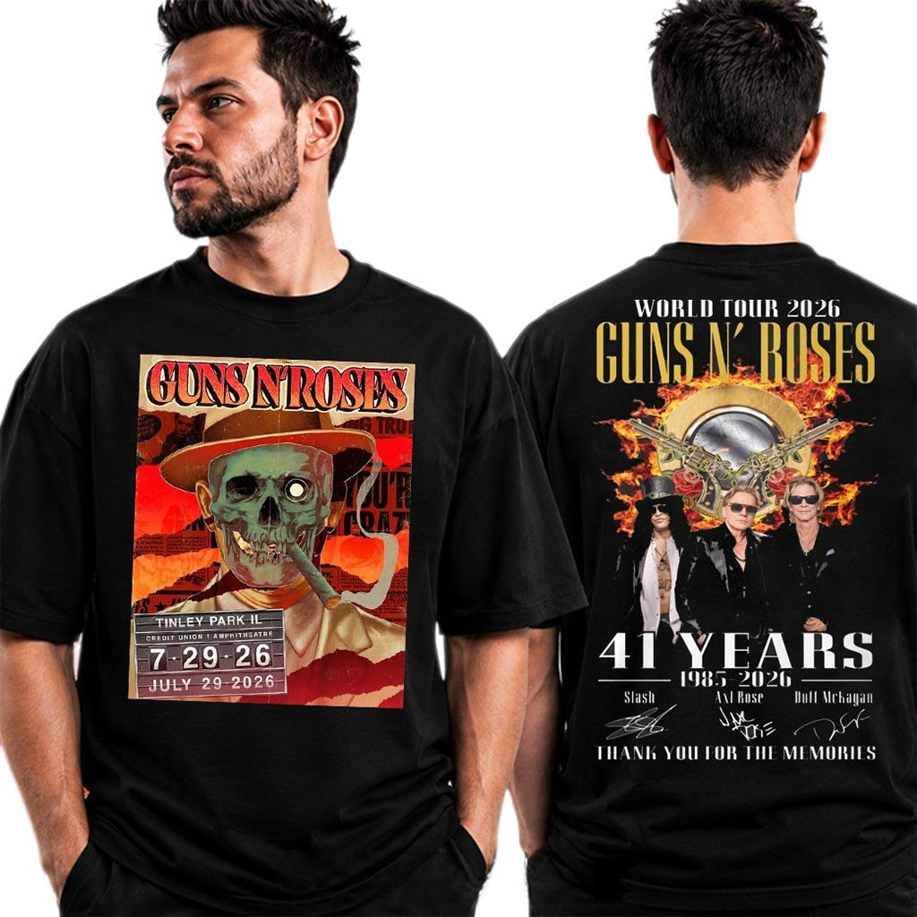 Guns N Roses Tinley Park IL Credit Union 1 Amphitheatre Event Poster Shirt GNR Tour Merch 2026 - Kdjoy Guns N Roses Tinley Park IL Credit Union 1 Amphitheatre Event Poster Shirt GNR Tour Merch 2026 - Kdjoy