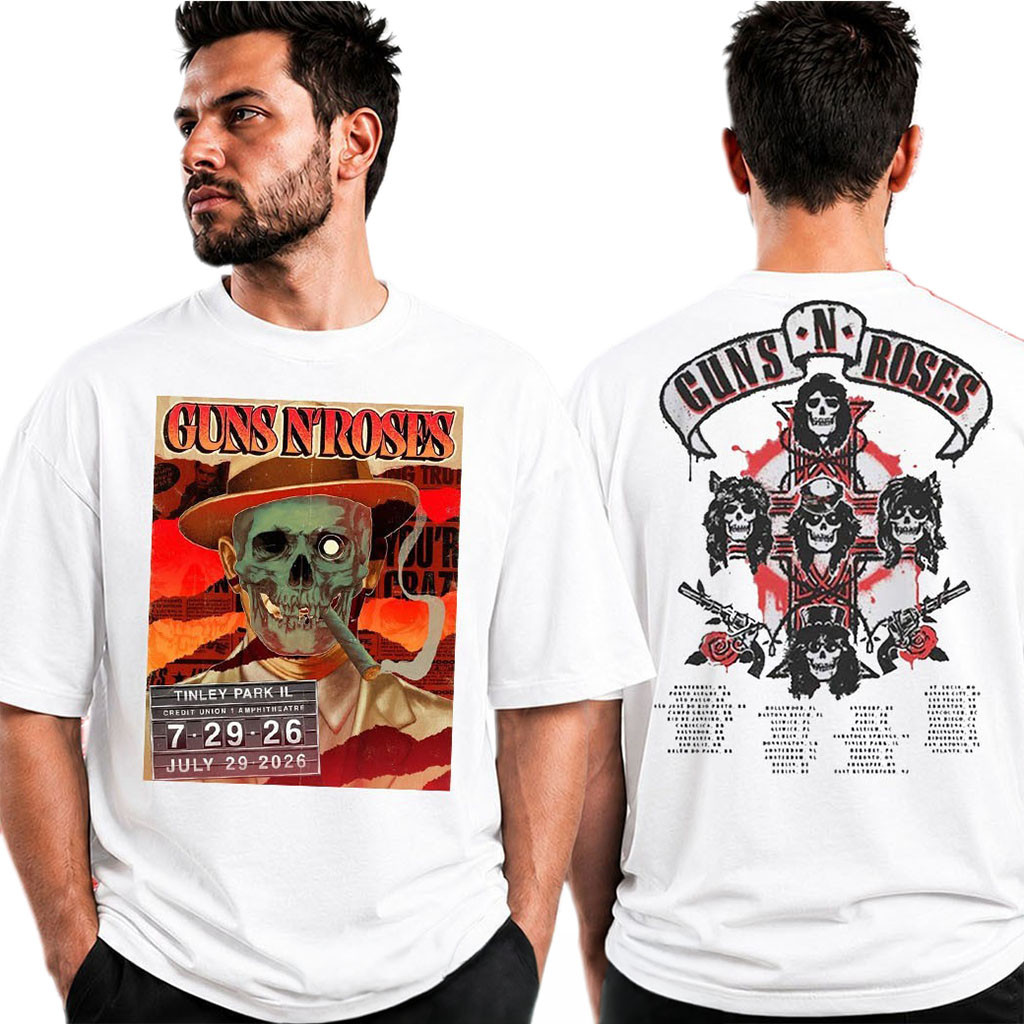 Guns N Roses Tinley Park IL Event Poster T-Shirt At Credit Union 1 Amphitheatre Tee GNR Merch - Kdjoy