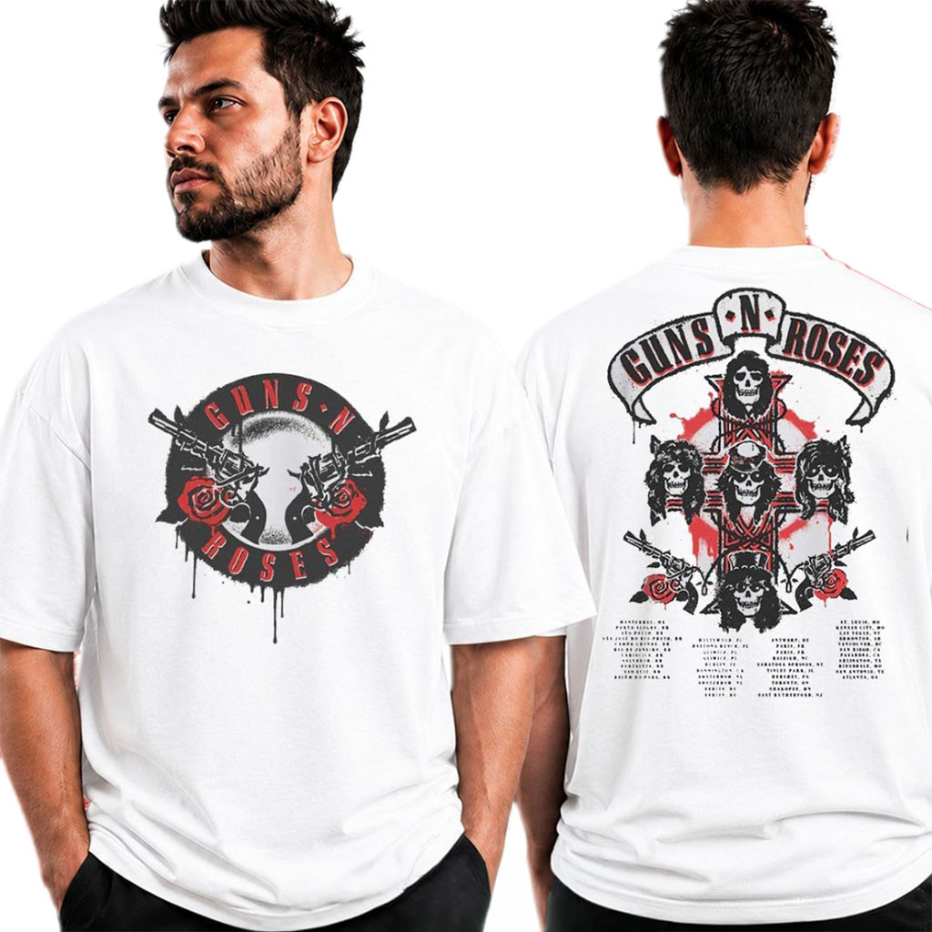 Guns N Roses World Tour 2026 Merch Spray Painted T-Shirt GNR Merch Gift For Rock Band Fans - Kdjoy